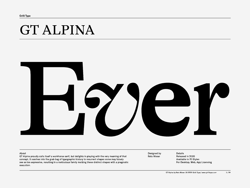 Gt Alpina Typeface Specimen And License Purchase